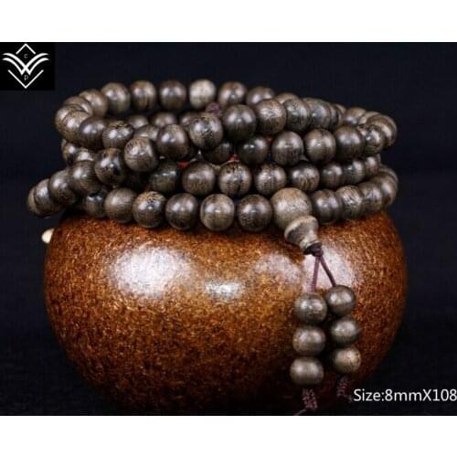Natural Brunei Agalloch 8mmX108 Rare Pure Sweet Taste High Density Buddha Beaded Bracelet Good Collection