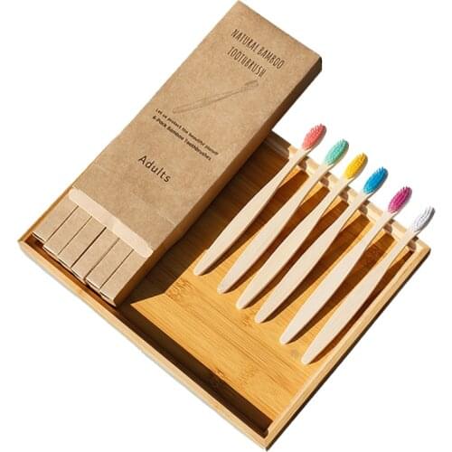New Design Mixed Color Bamboo Toothbrush Eco Friendly Wooden Tooth Brush Soft Bristle Tip Charcoal Adults Oral Care Toothbrush