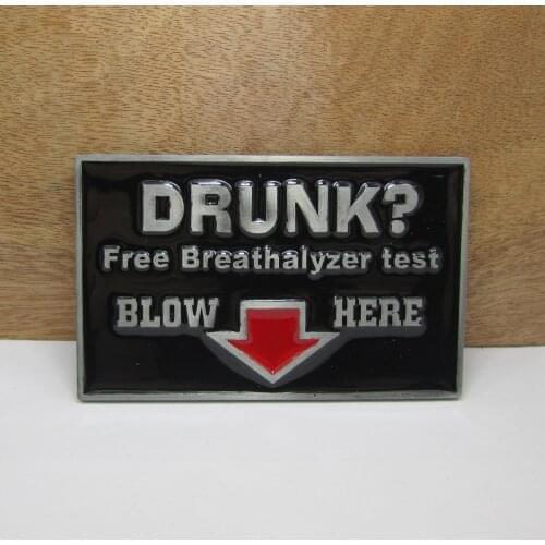 BuckleClub wholesale zinc alloy DRUNK free breathalyzer test belt buckle western jeans gift belt buckle FP-01629-3 PEWTER FINISH