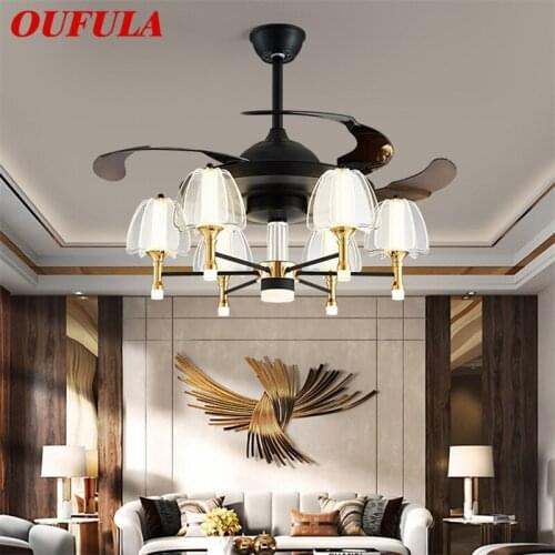 OUFULA Fan Ceiling Lamp With Remote Control Invisible Fan Blade LED Fixtures Home Decorative For Living Room Bedroom Restaurant
