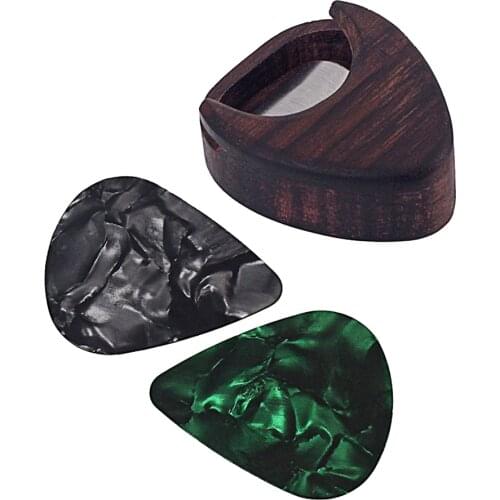 Rosewood Adhesive Pick Case Box Organizer Pickholder with 2pcs Picks Plectrums for Guitars Bass Ukulele Banjo Mandolin