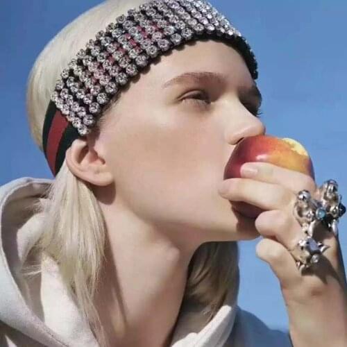 Ins trendy shiny Rhinestone elastic headband girl hair accessories hip hop crystal striped headband jewelry Christmas gift