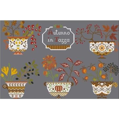 Five teacup flowers-autumn pattern Counted Cross Stitch 11CT 14CT DIY Chinese Cross Stitch Kits Embroidery Needlework Sets