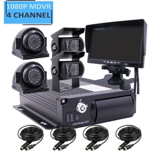 4CH 1080P 512GB Mobile Vehicle Car DVR Video Recorder Kit SONY IP69 Rear Side Front 2MP IR Camera for Truck Van Bus RV 7" Screen