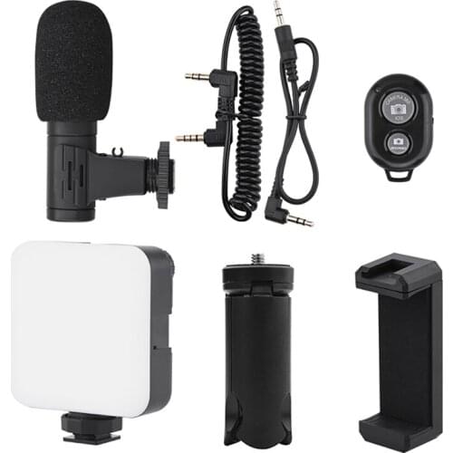 Vlogging Kit Extendable Desktop Tripod with Dimmable LED Video Light Phone Holder for Youtube Live Interview Tool Kit