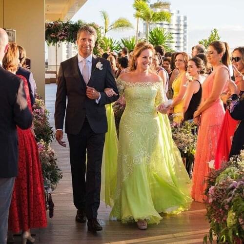 Plus Size Light Green A Line Mothers Dresses Sheer Neck Long Sleeve Appliques Chiffon Formal Gown Vestidos De Fiesta