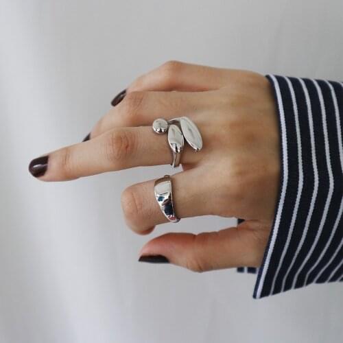 1pc Ladys Authentic S925 Sterling Silver Fine Jewelry Glossy Oval Tears Geometric rings open adjustable J318