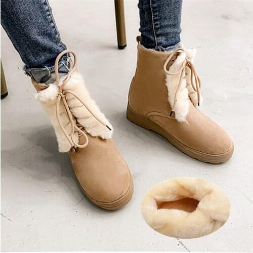 PXELENA Thick Fur Plush Women Snow Boots 2020 Winter NEW Warm Platform Flat Comfort Shoes Lady Pink Black Khaki Large Size 34-45