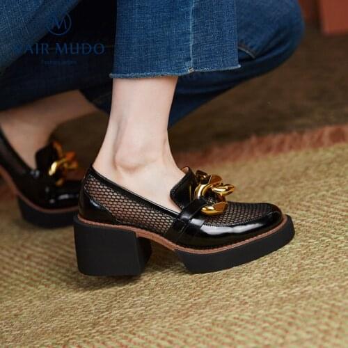 VAIR MUDO New Trend Women Pumps Shoes High Square Heels Round Toe Waterproof Platform Metal Decoration Casual Spring/AutumnD205L