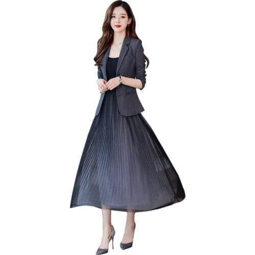 Two-piece Womens Autumn Dress Suit Jacket 2021 New Womens Fashion Slim Long-sleeved Jacket High Quality Elegant Dress