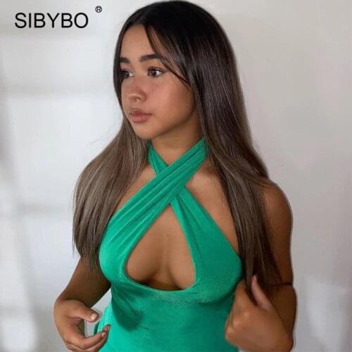 Sibybo Sexy Off Shoulder Tank Tops Women Summer Halter Sleeveless Bustier Corset Top 2021 Femme Basic Backless Chest Vest Tee