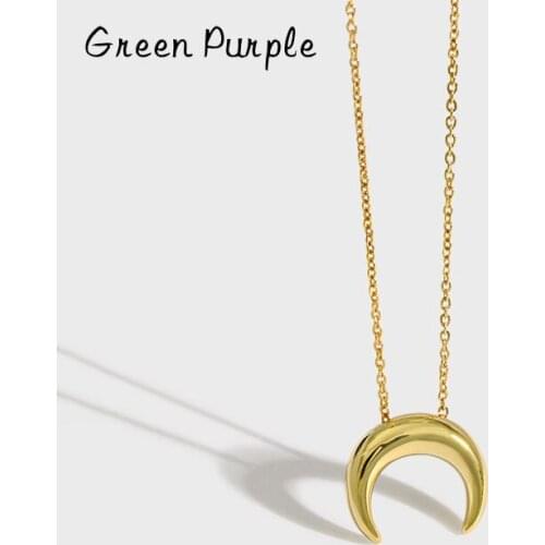 GREEN Elegant PURPLE s925 Sterling Silver Moon Necklace Minimalism Moon Bohemia Women Choker Necklace for Women Jewelry Gift