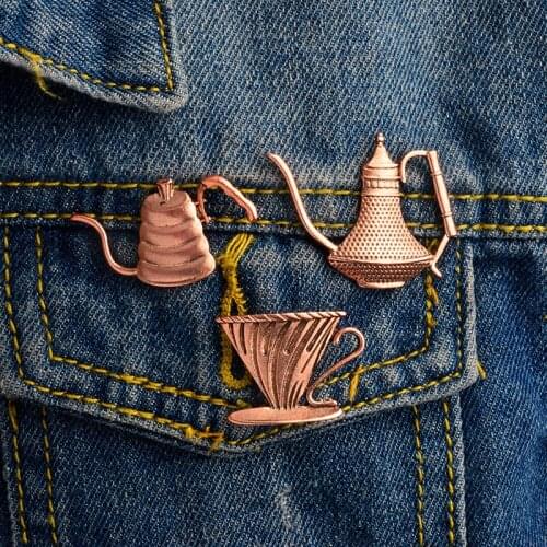 1PCS Japanese-style Metal Coffee Pot Long Mouth Fine Mouth Hand Pot Icons Brooch Apparel Collar Needle Pin Backpack Pins Icon