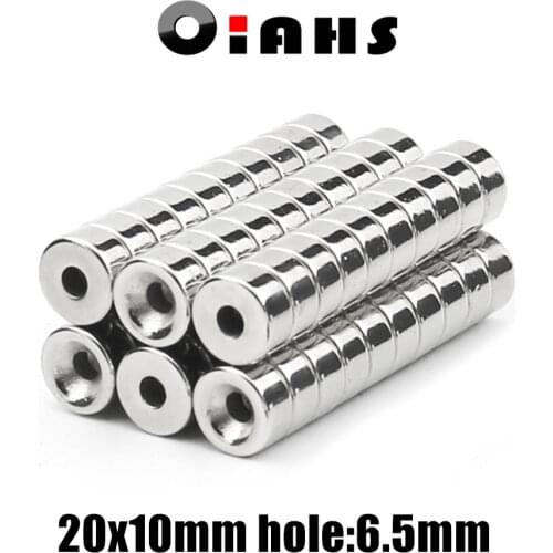 2pcs 20 x 10 mm Hole: 6.5mm super Strong Round Neodymium Countersunk Ring Magnets Rare Earth N50 Free Shipping