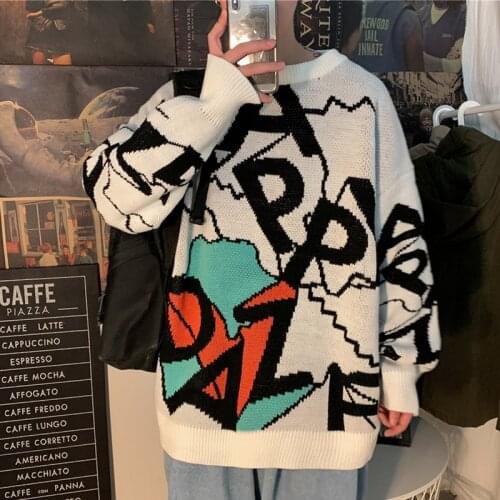 2021 Long Sleeves Pullover for Autumn Spring Winter Fashion O-Neck Sweater Mens Hip Hop Print Streetwear Pull Oversized M-5Xl