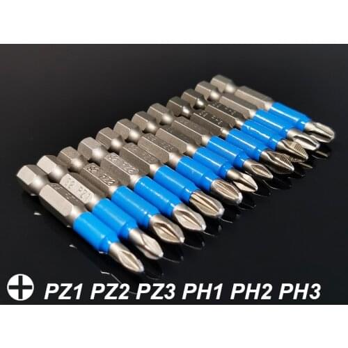 50mm Non-slip Philips/Cross Screwdriver Drill Bits Magnetic 1/4" Hex Shank S2 Electric Hand Tools Kit PZ PH