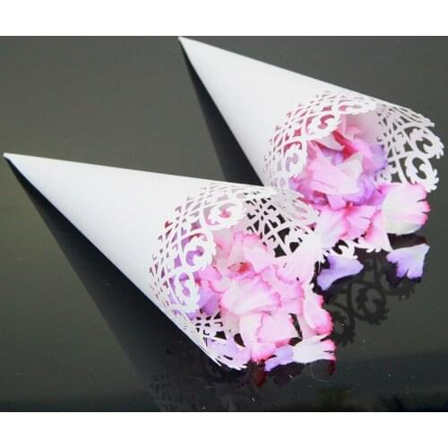 50Pcs/lot Festive Supplies DIY Sprinkling Flower Paper Tube Wedding Party Decoration White Conical Lace Paper Tube