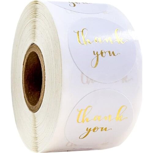 100-500 Pcs White Gold Thank You Stickers Foil Round Scrapbooking Stationery Sticker Wedding Decoration Cake Baking Stickers