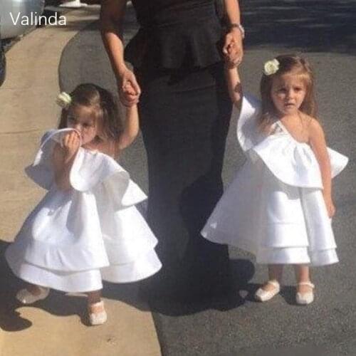 One Shoulder White Satin Flower Girl Dresses for Wedding Party Birthday Formal Occasion Gowns Kids Clothing