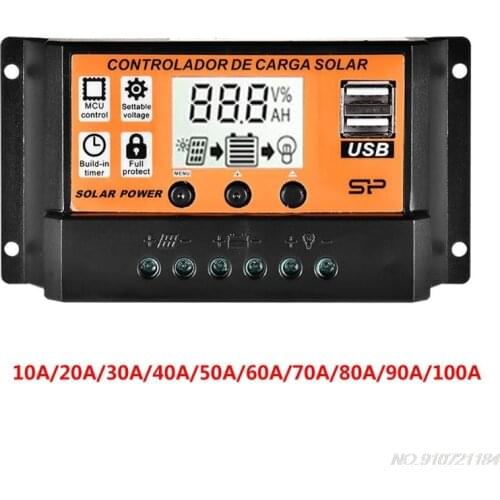MPPT 10A/20A/30A/40A/50A/60A/70A/80A/90A/100A Auto LCD Screen Solar Charge Controller Dual USB Solar Panel Regulator D22 20