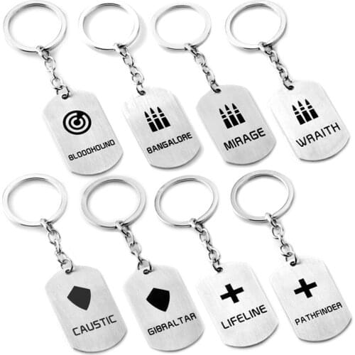 Apex Legendes Stainless Steel Pendant Keychain for Men MIRAGE WRAITH CAUSTIC Hero Position Key Ring Car Bag Key Finder Jewelry