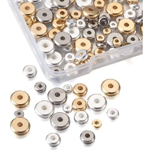 120pcs/box 4-8mm 304 Stainless Steel Spacer Beads Loose Beads Flat Round for Jewelry Making DIY Bracelet Necklace