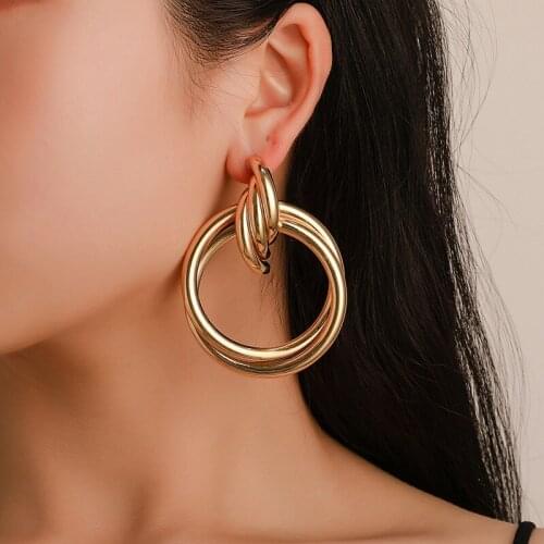 HYSECMAO Fashion Round Geometric Metal Drop Earring Woman Elegant 2020 New Vintage Gold Color Korean Statement Earrings Brincos