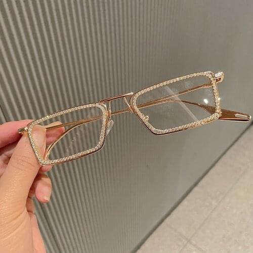Custom Myopia Reading Glasses Women Sunglasses Vitnage Metal Frame Rhinestone Eyeglasses Small Sunglasses for Men Optical Lens