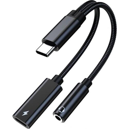 2 in 1 Converter Cable Braided PD60W Fast Charging Cable Type-C to 3.5mm USB C PD Power Adapter Converter Wire for Smartphone