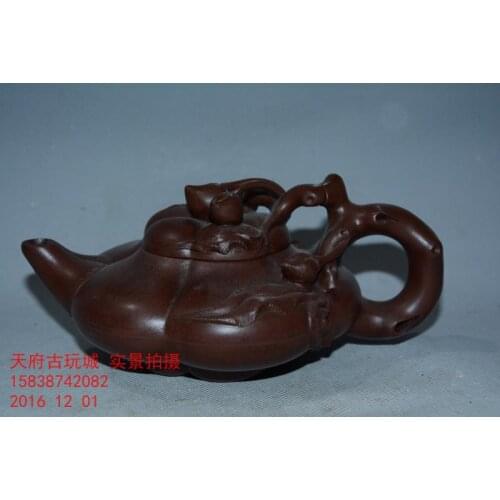 Old Qing Dynasty ZiSha Pottery Tea Pot,peach, with Mark,best collection& adornment,#06, Free shipping