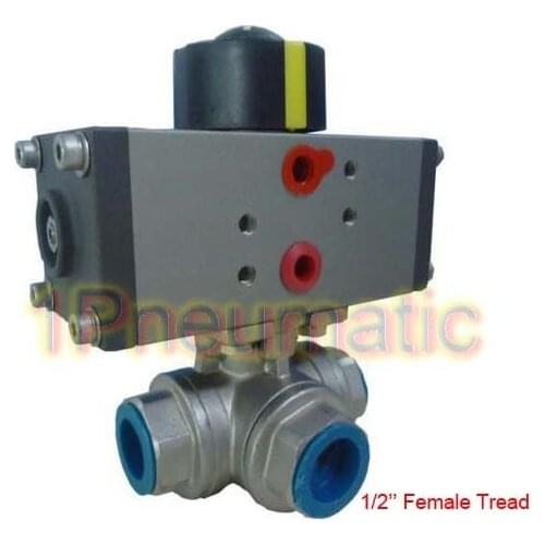 Hot Sales Pneumatic Actuator Valve With G1/2'' T Type 3 Way Stainless Steel Ball Valve One Set AT-15