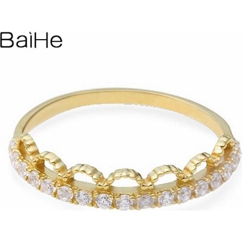 BAIHE Solid 18K Yellow Gold 0.17ct H/SI Round Natural Diamonds Ring for Women Trendy Fine Jewelry Wedding crown кольцо кольца