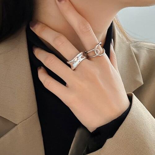 Punk Silver Colour Metal Geometry Circular Rings Set Opening Adjustable Index Finger Accessories Ring for Women Jewelry