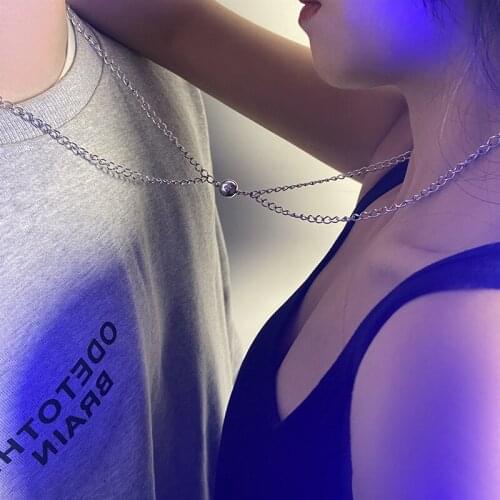 New 2pcs Magnet Couple Necklace set Women Men Love for Long Distance Girlfriend Metal Link Chain Pendant Necklace Dropshipping