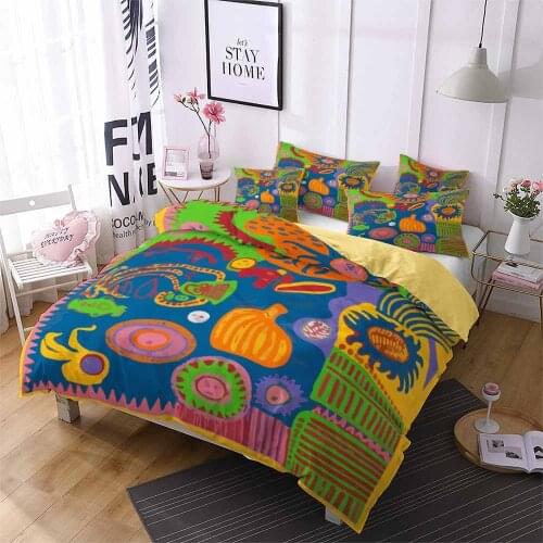 Graffiti Illustration Duvet Cover Set Polyester Quilt Cover Oil Painting Bedding Set 2/3pcs For Kids Girls Boys Teens King Size