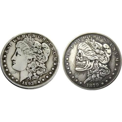 US Hobo Morgan Dollar 1879/1893 Morgan Dollar skull zombie skeleton Silver Plated Copy Coins