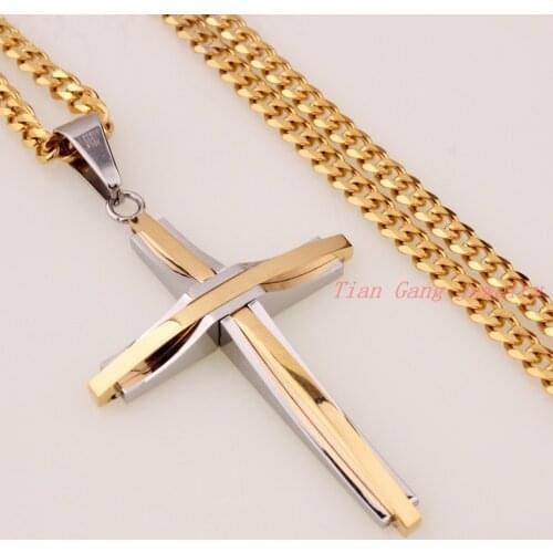Cross Pendant Necklace Christmas Gift Silver Color Gold Color 316L Stainless Steel For Men Chain Christian Jewelry