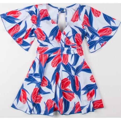 Backless V Neck Swimsuits One Pieces Beach Cover Ups Women Bathing Suits 2019 New Swimwear Female Floral