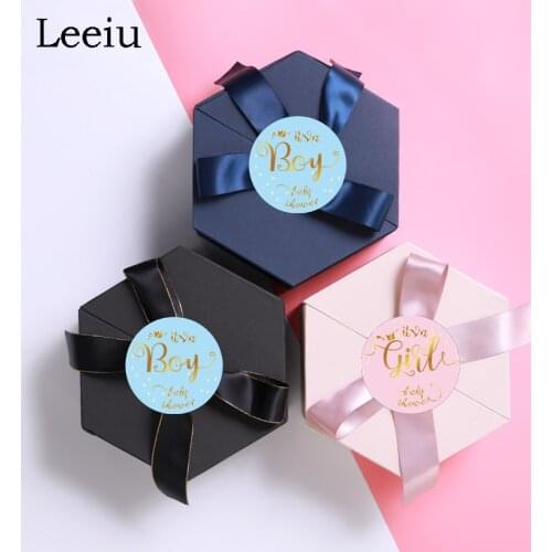 Leeiu 60pcs Its A Boy Girl Birthday Label Self-Adhesive Crown Baby Shower Gift Box Label Sticker Gender Reveal Party Decoration