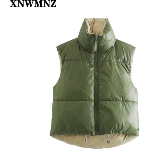 XNWMNZ Za Fashion Thick Warm Coat Women Vintage Pockets Drawstring Wear Both Positive Negative Sleeveless Cotton Vest Outerwear