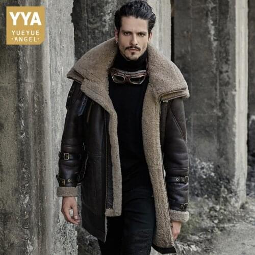 Men Winter Thick Shearling Jacket Luxury Double Turn-Down Collar Natural Leather Fur Coat Zip Biker Warm Outerwear Plus Size 6XL