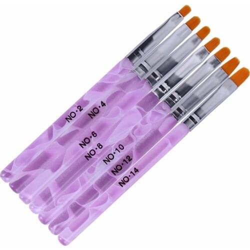 New 7pcs/set Purple Nail Art Crystal Brush Uv Gel Builder Painting Dotting Pen Carving Tips Manicure Salon Tools