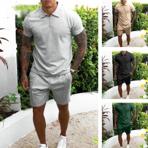 NEW Fashion Mens Clothing Short-sleeved Polo Shirt Shorts 2-piece Suit 2021 Summer Mens Suit Slim Fabric Sportswear