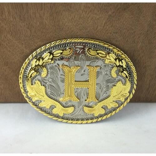 BuckleClub wholesale western flower letter H cowboy belt buckle FP-03702-H gold with silver FINISH 4cm width loop