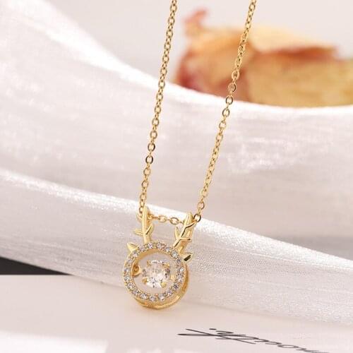 Shijia element titanium steel moose necklace female diamond beat diamond spirit antler fawn pendant chain necklace