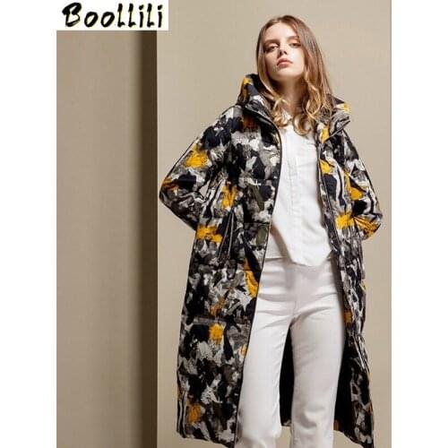 Boollili 90% White Duck Down Coat Women Korean Print Winter Coat Women Hooded Warm Paka Long Women Down Jacket Abrigos
