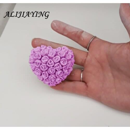 3D Rose Flower Love Heart Shape Valentines Day Gift Present Fondant Cake Mold Silicone Sugar Chocolate Soap candle mold D0299