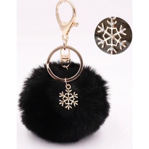 Fluffy Multicolor PomPom Furry Ball Keychain Faux Rabbit Fur Ball Keychains Crystal Snow KeyRings Trendy Jewelry Bag Accessories