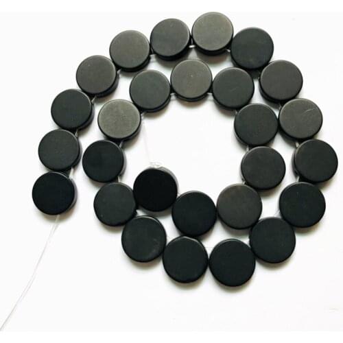 Sale 1string Natural Black Onyx Agates Matte Coin Beads,15mm 20mm 30mm Round Gem Stone Beads Loose Beads for jewelry