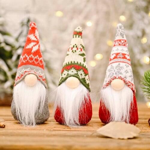 Christmas Gnome Handmade Knitted Snowflake Pattern Swedish Tomte Santa Plush Toys Doll Holiday Party Home Decor Ornament